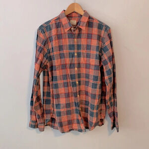 j crew mens size medium red blue plaid casual button down cotton workwear line